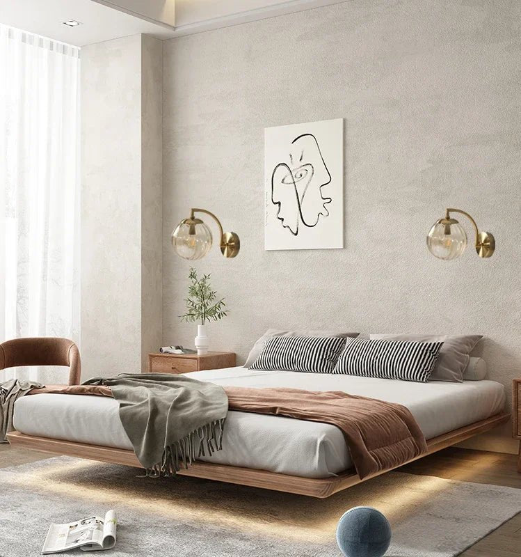 Gold Wall Sconce with Ribbed Glass Globe