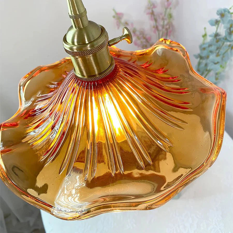 Hibiscus Flower Scalloped Glass Pendant Light