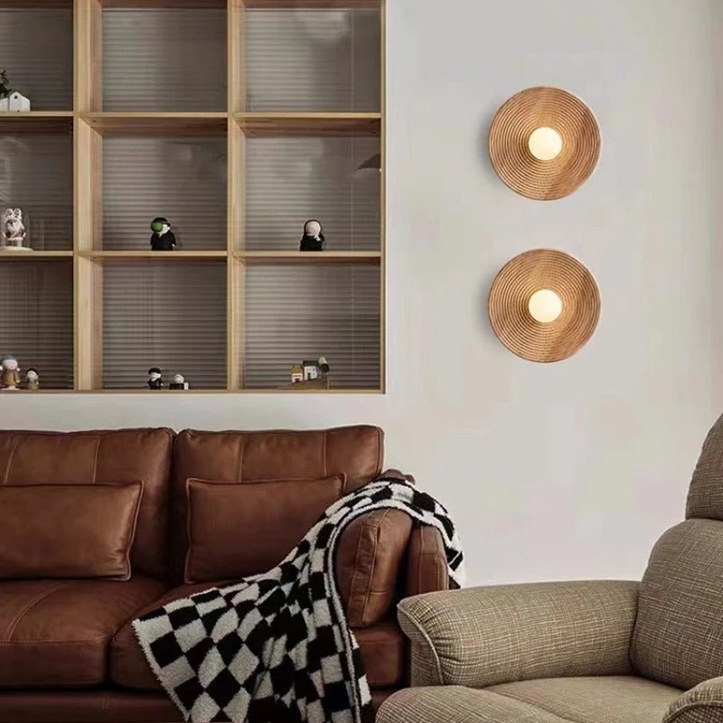 Japandi Round Wood Wall Sconce