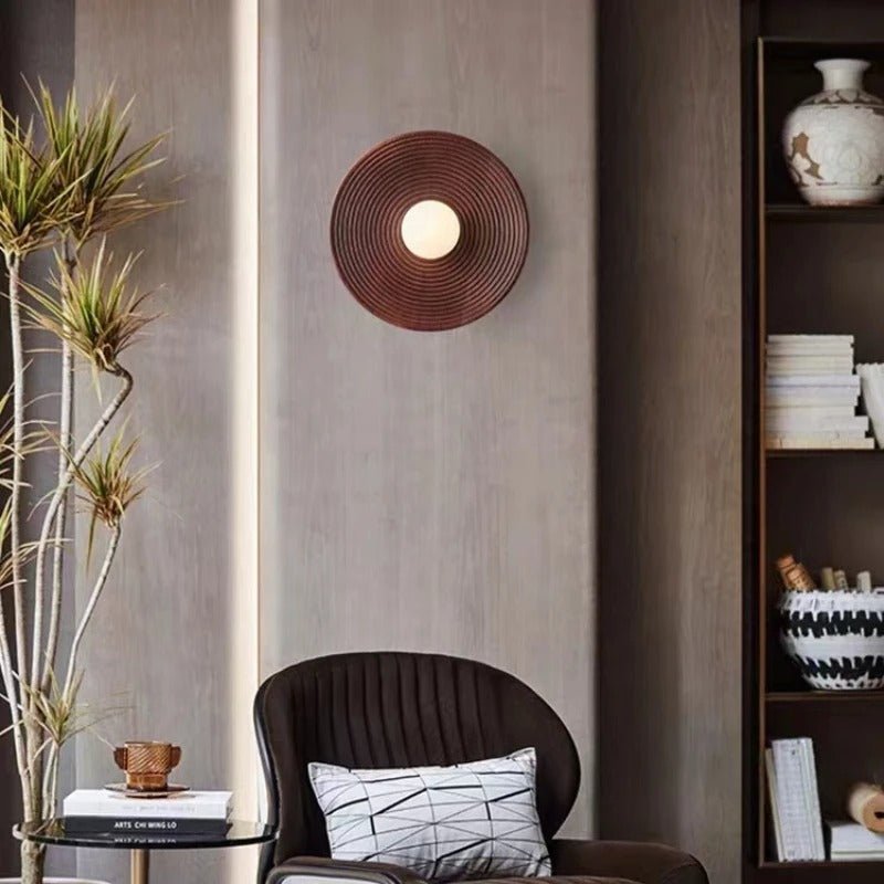 Japandi Round Wood Wall Sconce