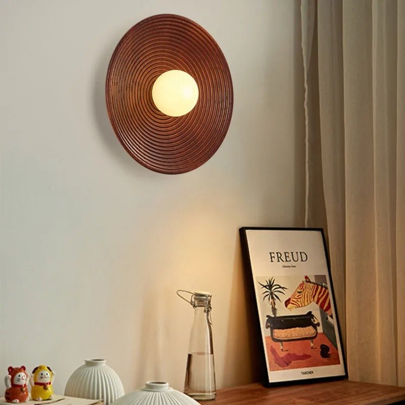 Japandi Round Wood Wall Sconce