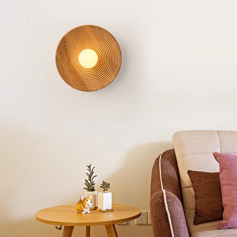 Japandi Round Wood Wall Sconce