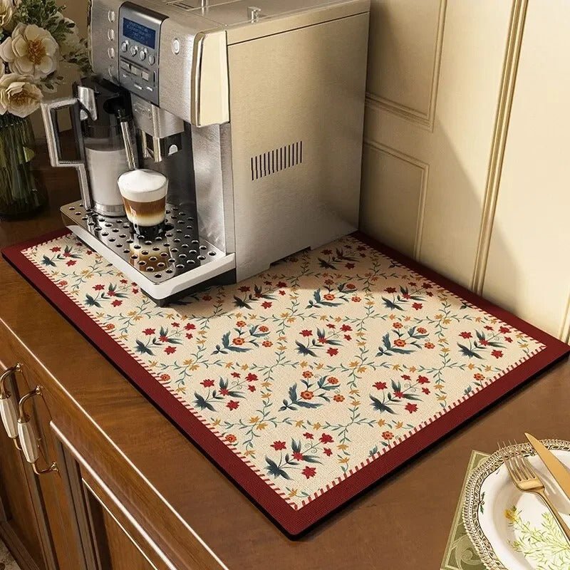 Kitchen Counter Mat - Washable and Absorbent Floral Design