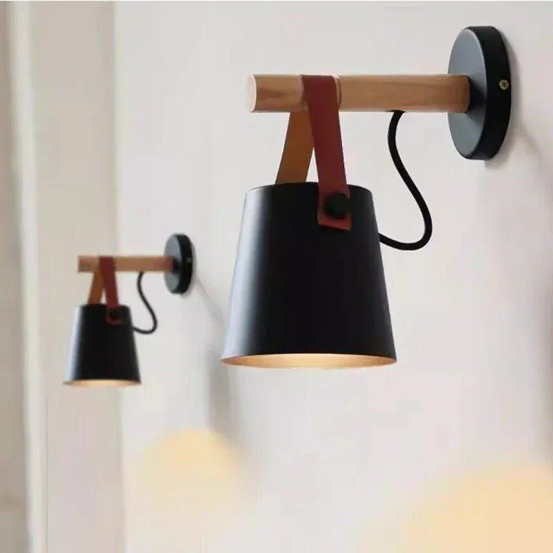 LED Bedside Wall Light with Leather and Wood Finish