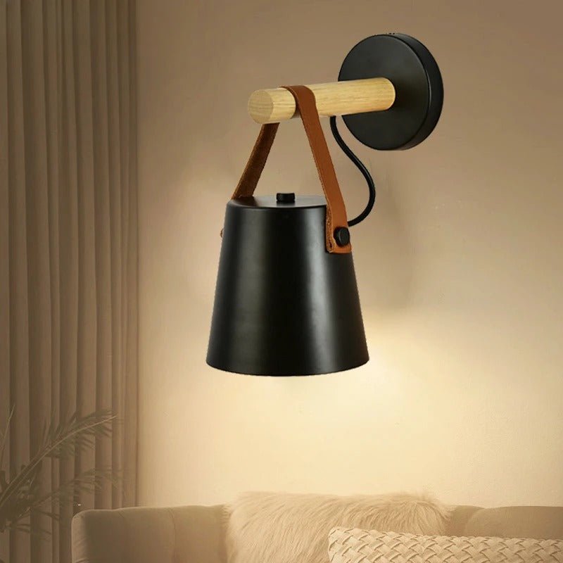 LED Bedside Wall Light with Leather and Wood Finish