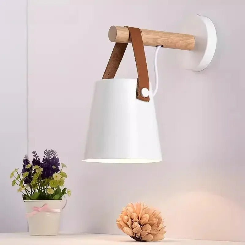 LED Bedside Wall Light with Leather and Wood Finish