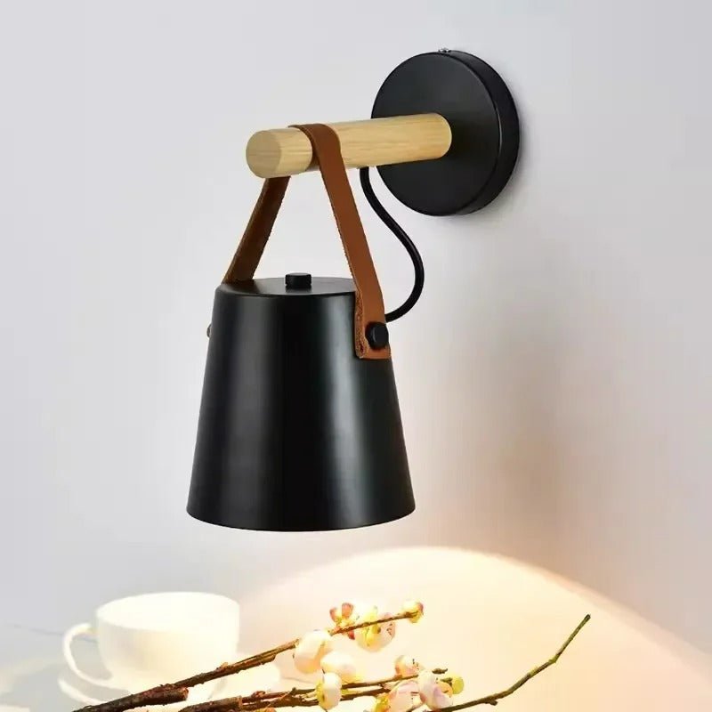 LED Bedside Wall Light with Leather and Wood Finish