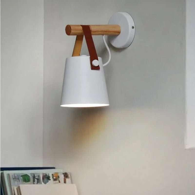 LED Bedside Wall Light with Leather and Wood Finish