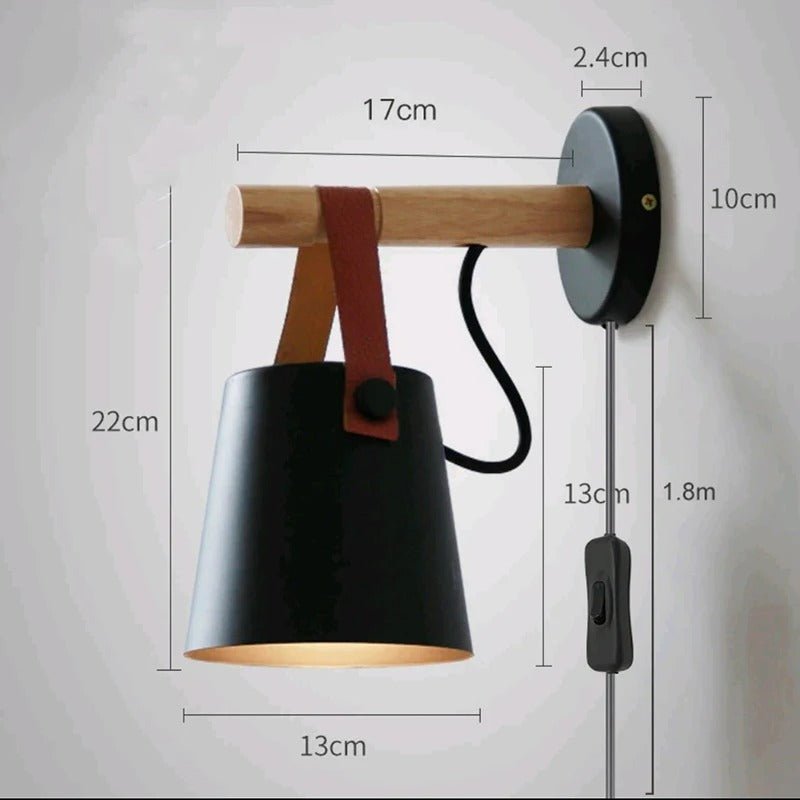 LED Bedside Wall Light with Leather and Wood Finish