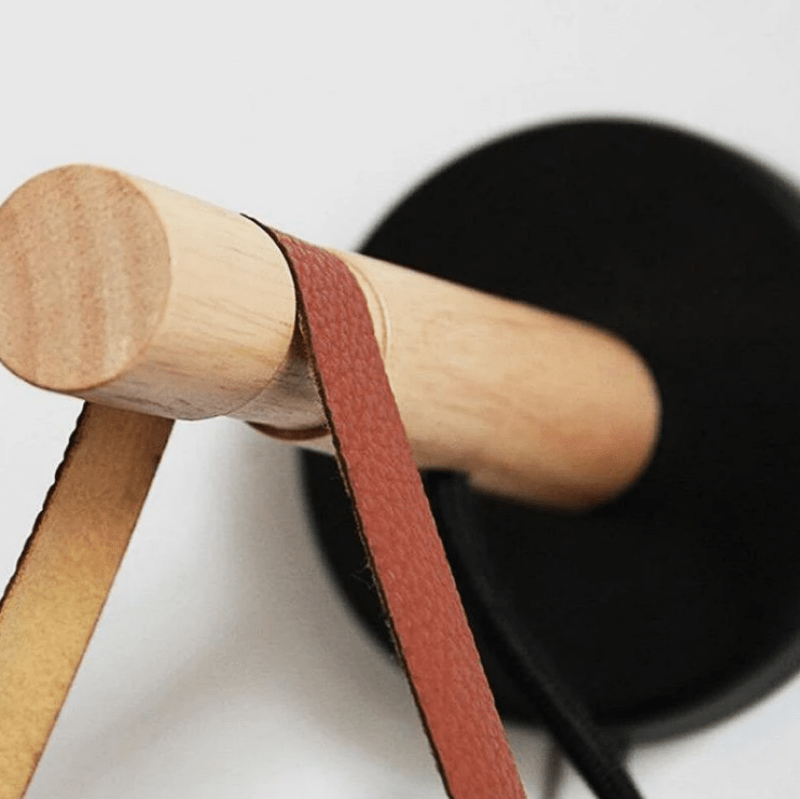 LED Bedside Wall Light with Leather and Wood Finish