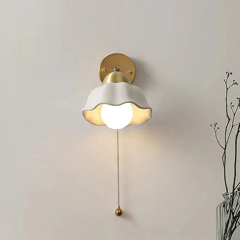 Metal and Ceramic Flower Wall Lamp