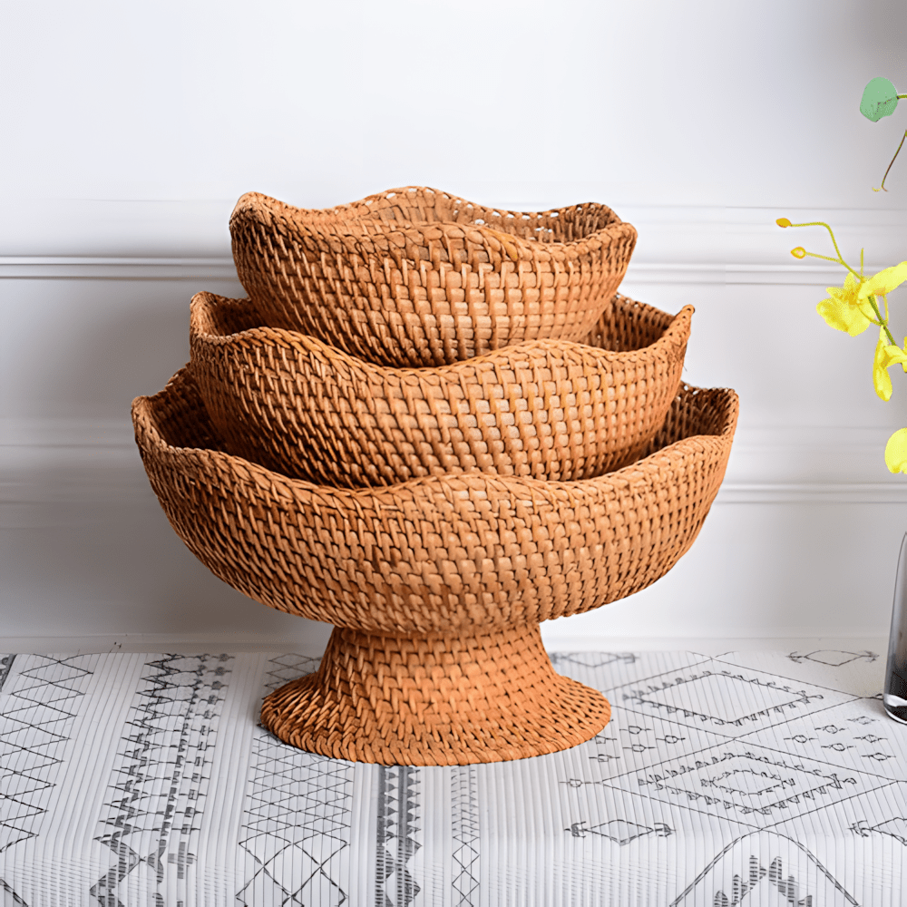 Natural Handwoven Rattan Fruit Basket Bowls