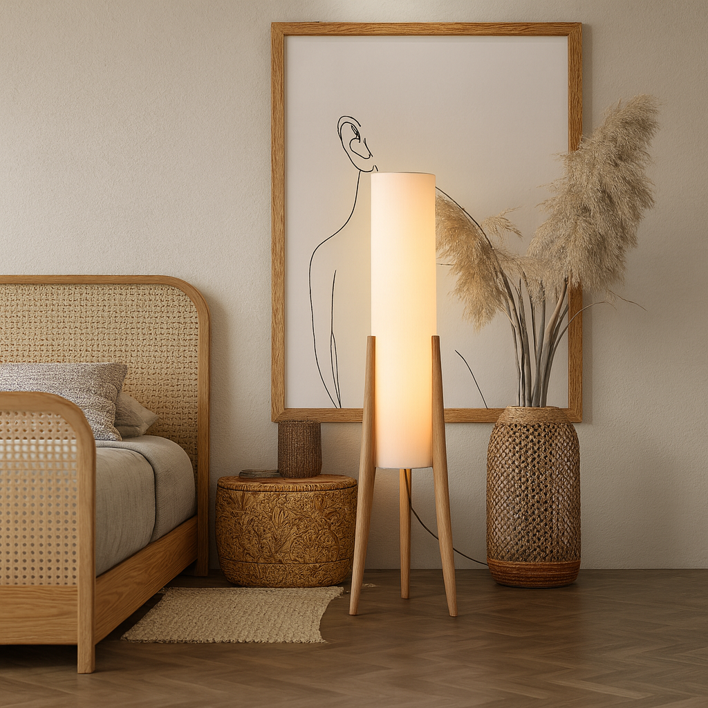 Natural Wood Floor Lamp | Boho Standing Light