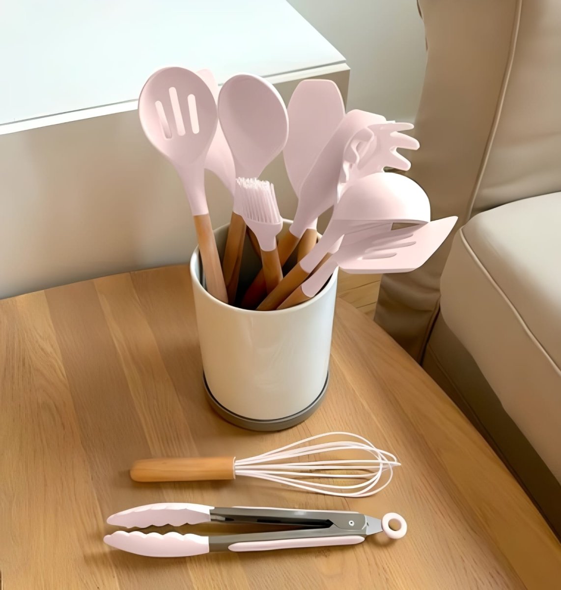 Nonstick Silicone Cooking Utensil Set with Wooden Handles