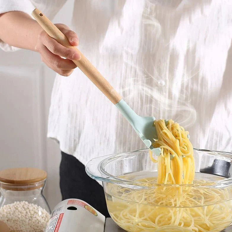Nonstick Silicone Cooking Utensil Set with Wooden Handles