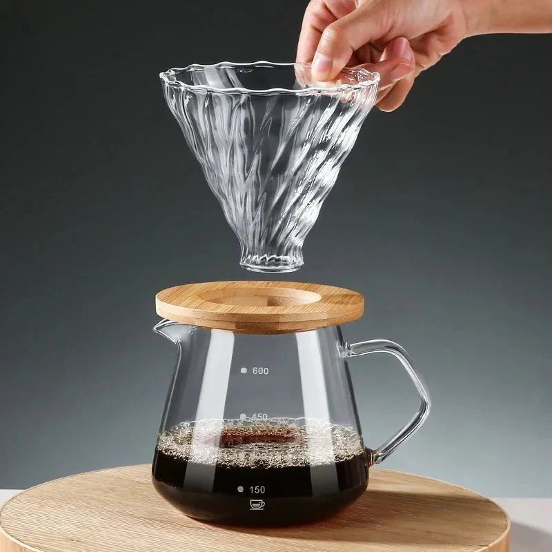 Pour Over Coffee Set with Wood Holder and Sharing Pot
