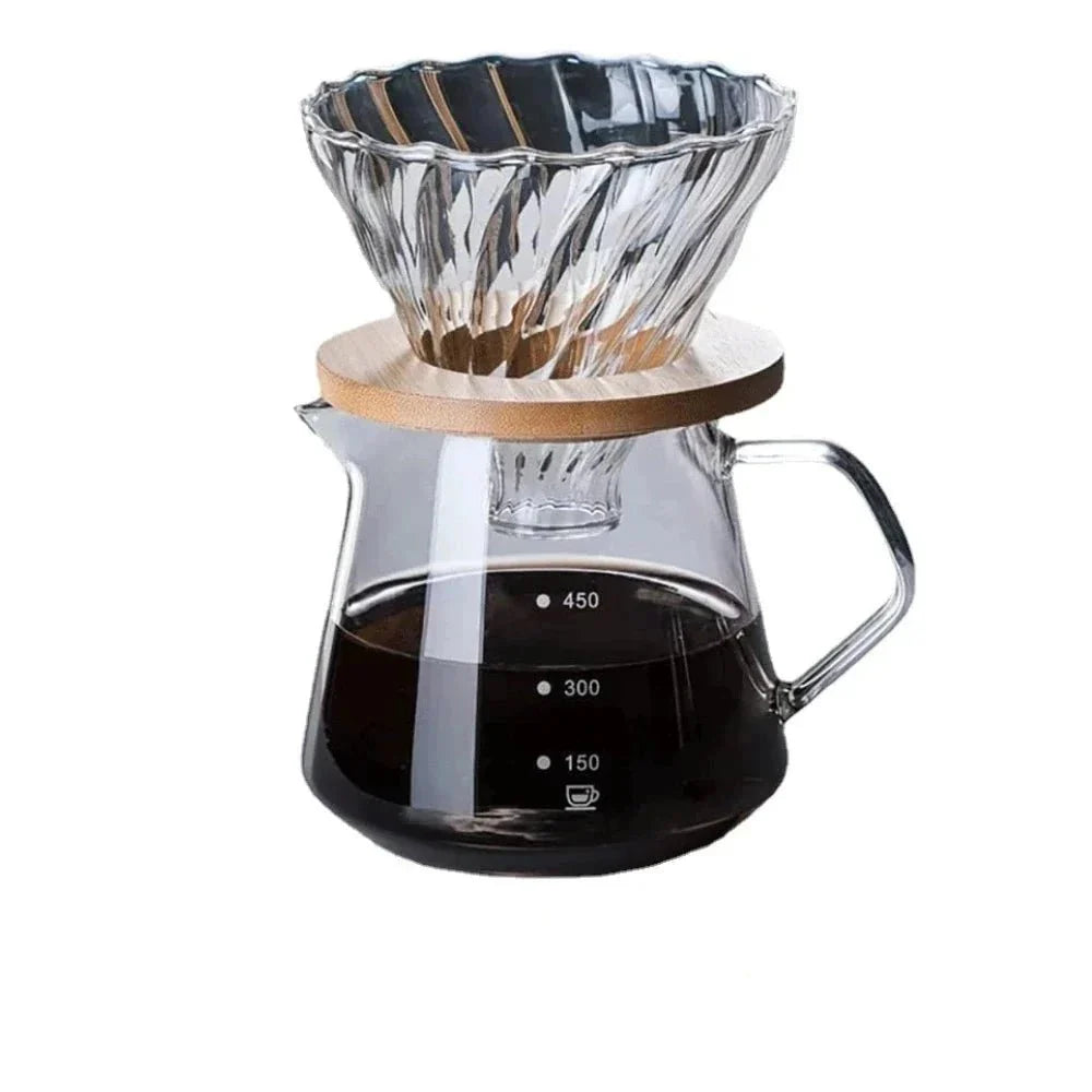 Pour Over Coffee Set with Wood Holder and Sharing Pot