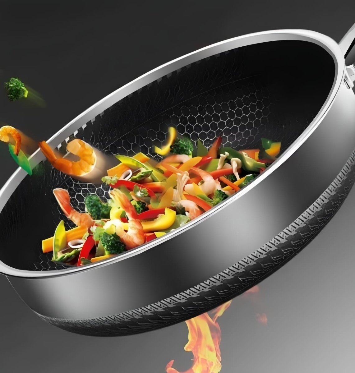 Premium Honeycomb Non-Stick Wok – Stainless Steel Perfect for Stir-Fry
