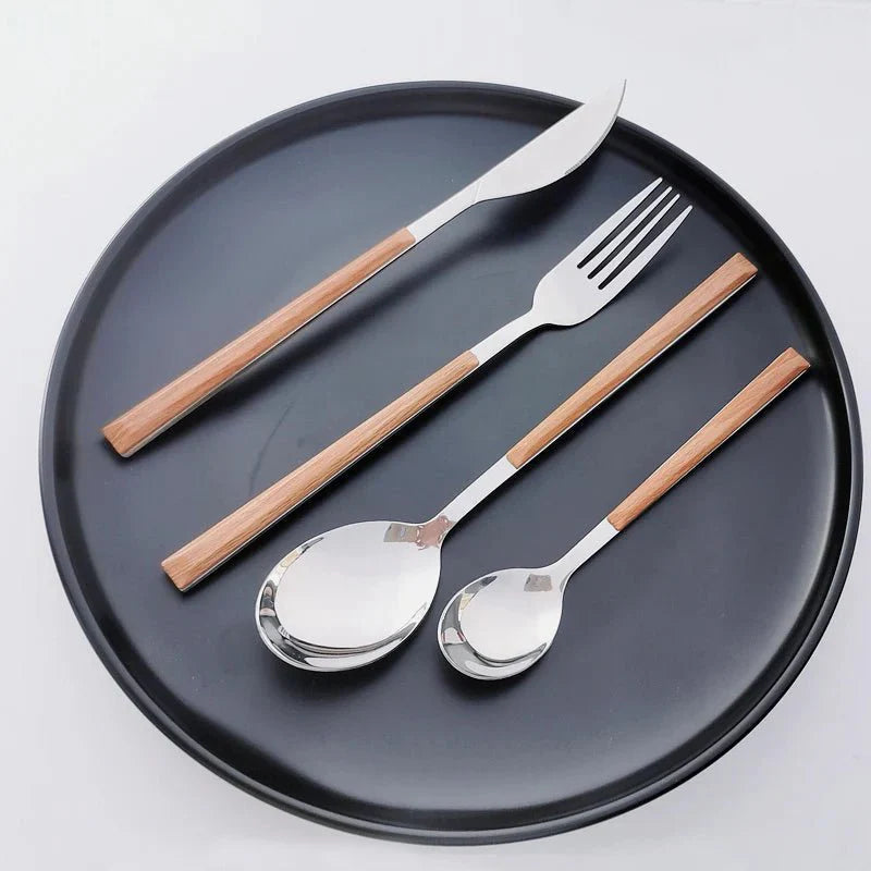 Stainless Steel Cutlery Set with Wood Handle