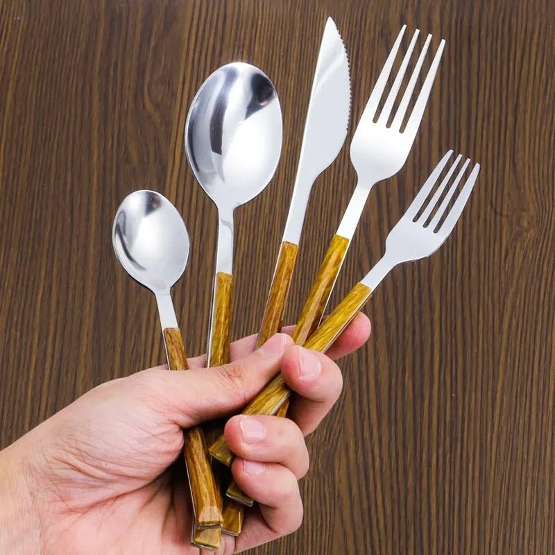 Stainless Steel Cutlery Set with Wood Handle