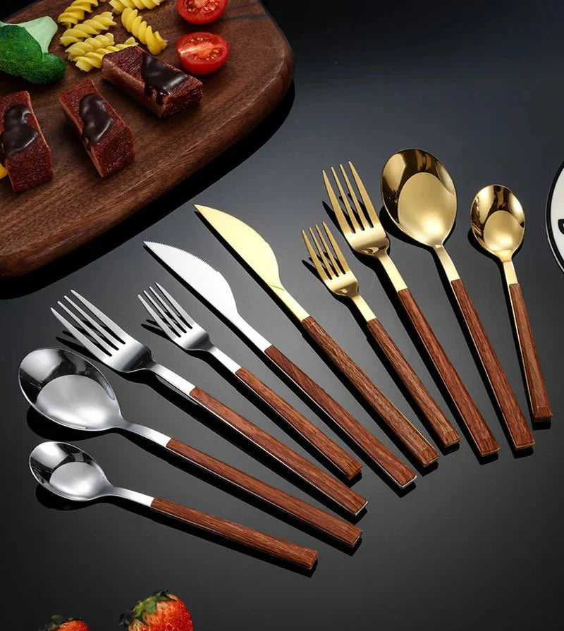 Stainless Steel Cutlery Set with Wood Handle
