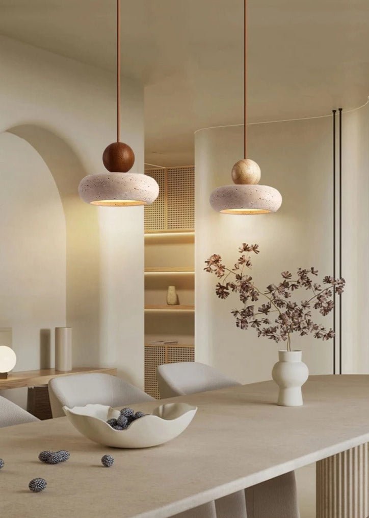 TraverLamp Wabi Sabi Floating Travertine Pendant Light