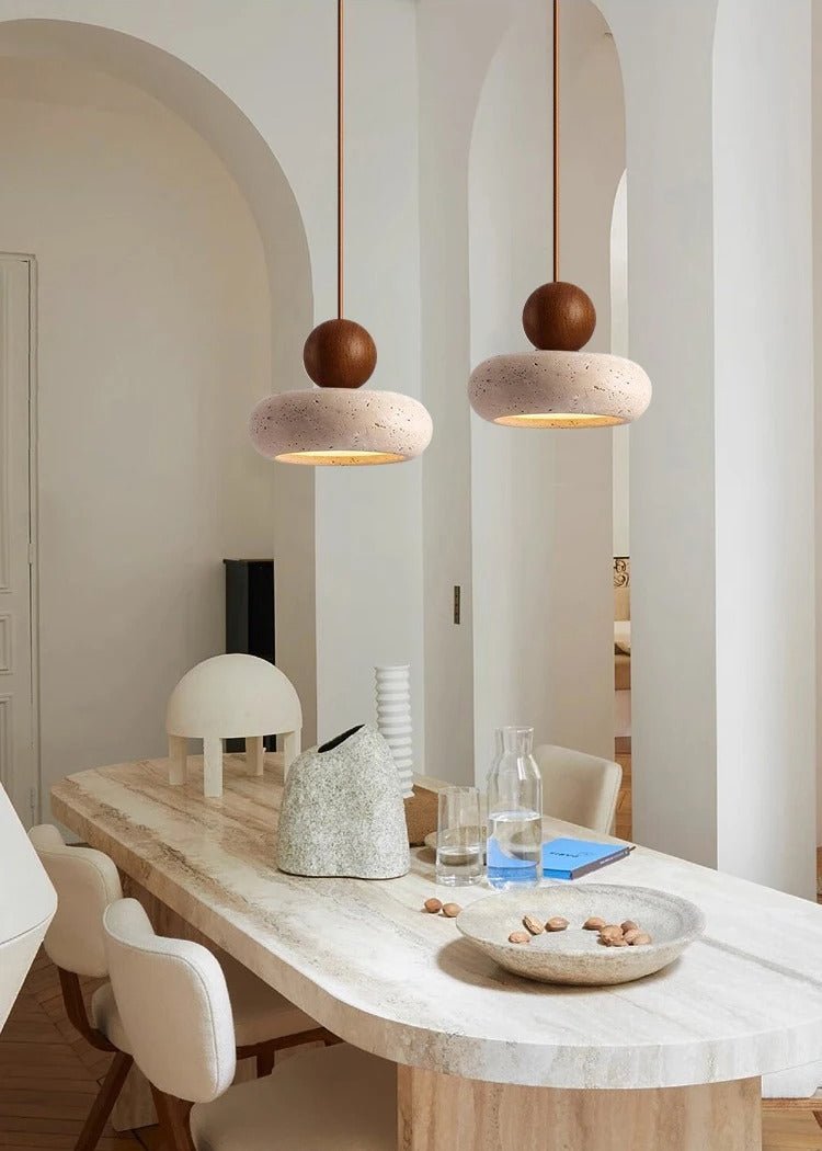 TraverLamp Wabi Sabi Floating Travertine Pendant Light