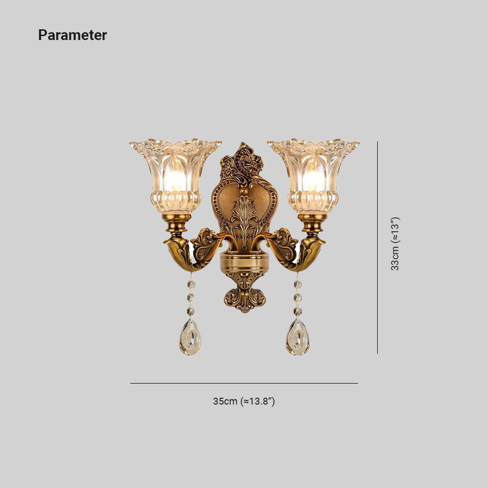 Vintage Brass Wall Sconce with Ornate Glass Shade