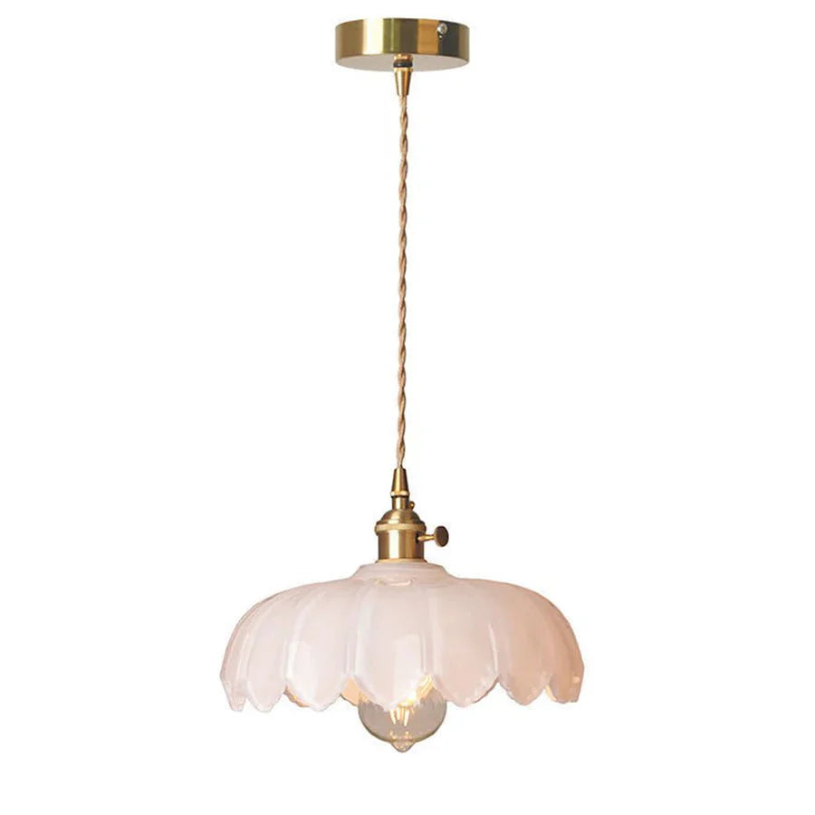 Vintage Floral Scalloped Glass Hanging Lamp