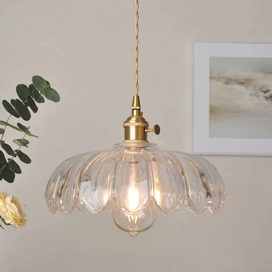 Vintage Floral Scalloped Glass Hanging Lamp