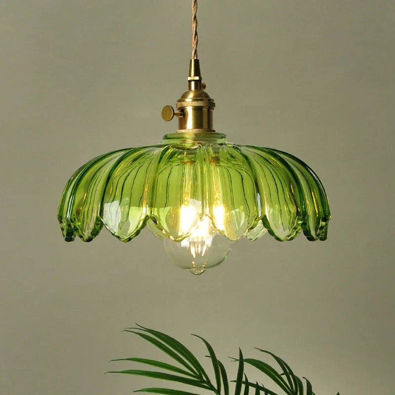 Vintage Floral Scalloped Glass Hanging Lamp