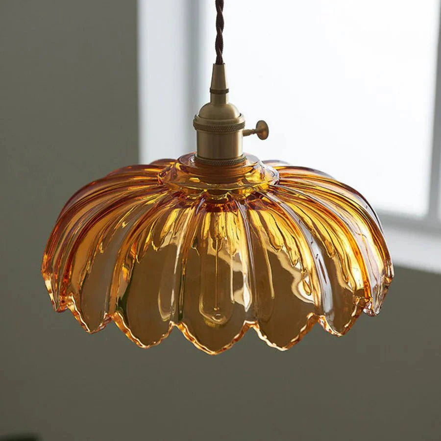 Vintage Floral Scalloped Glass Hanging Lamp