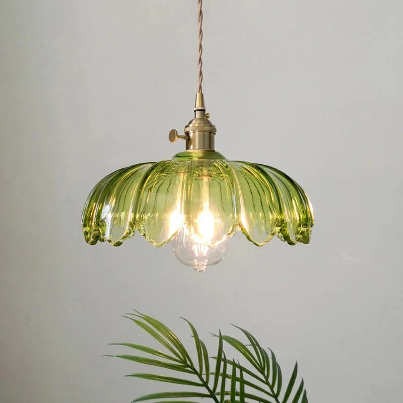 Vintage Floral Scalloped Glass Hanging Lamp