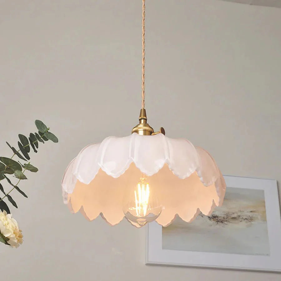 Vintage Floral Scalloped Glass Hanging Lamp