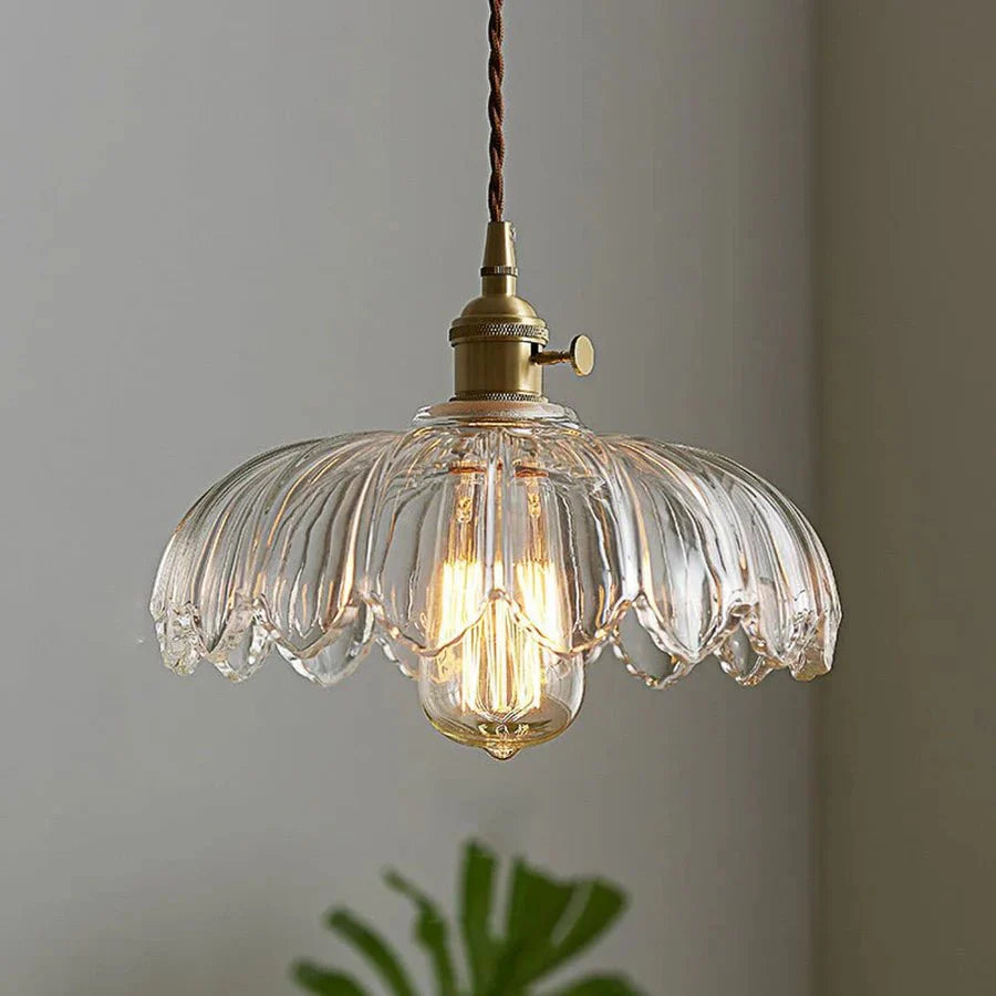 Vintage Floral Scalloped Glass Hanging Lamp