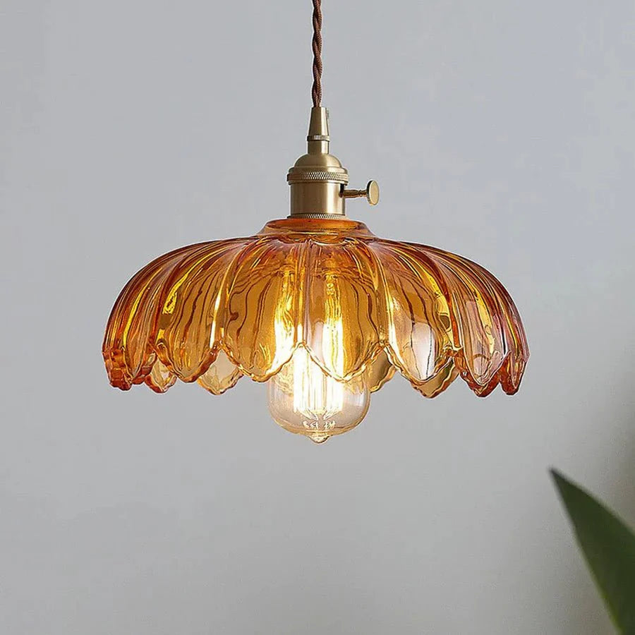 Vintage Floral Scalloped Glass Hanging Lamp