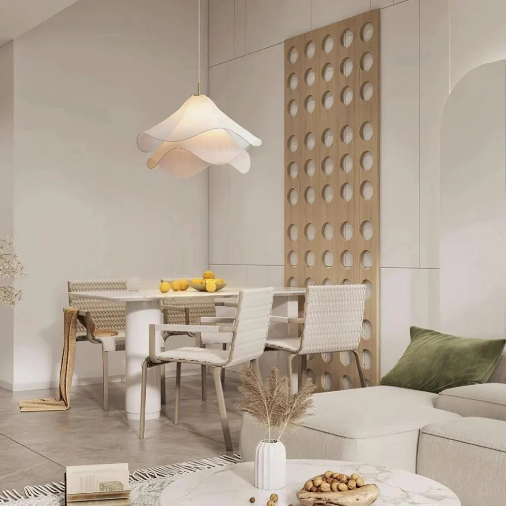 White Fabric Flower LED Pendant Light