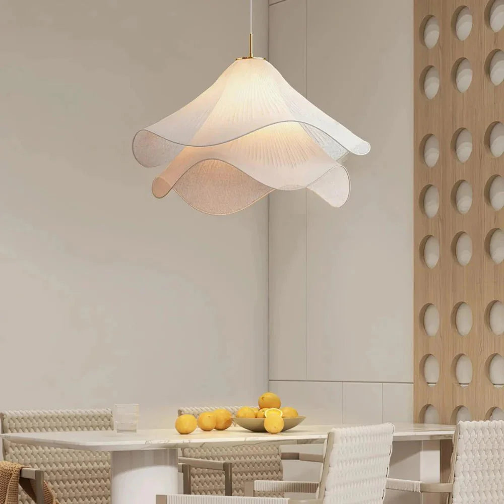 White Fabric Flower LED Pendant Light