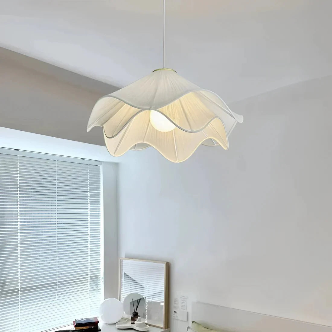 White Fabric Flower LED Pendant Light