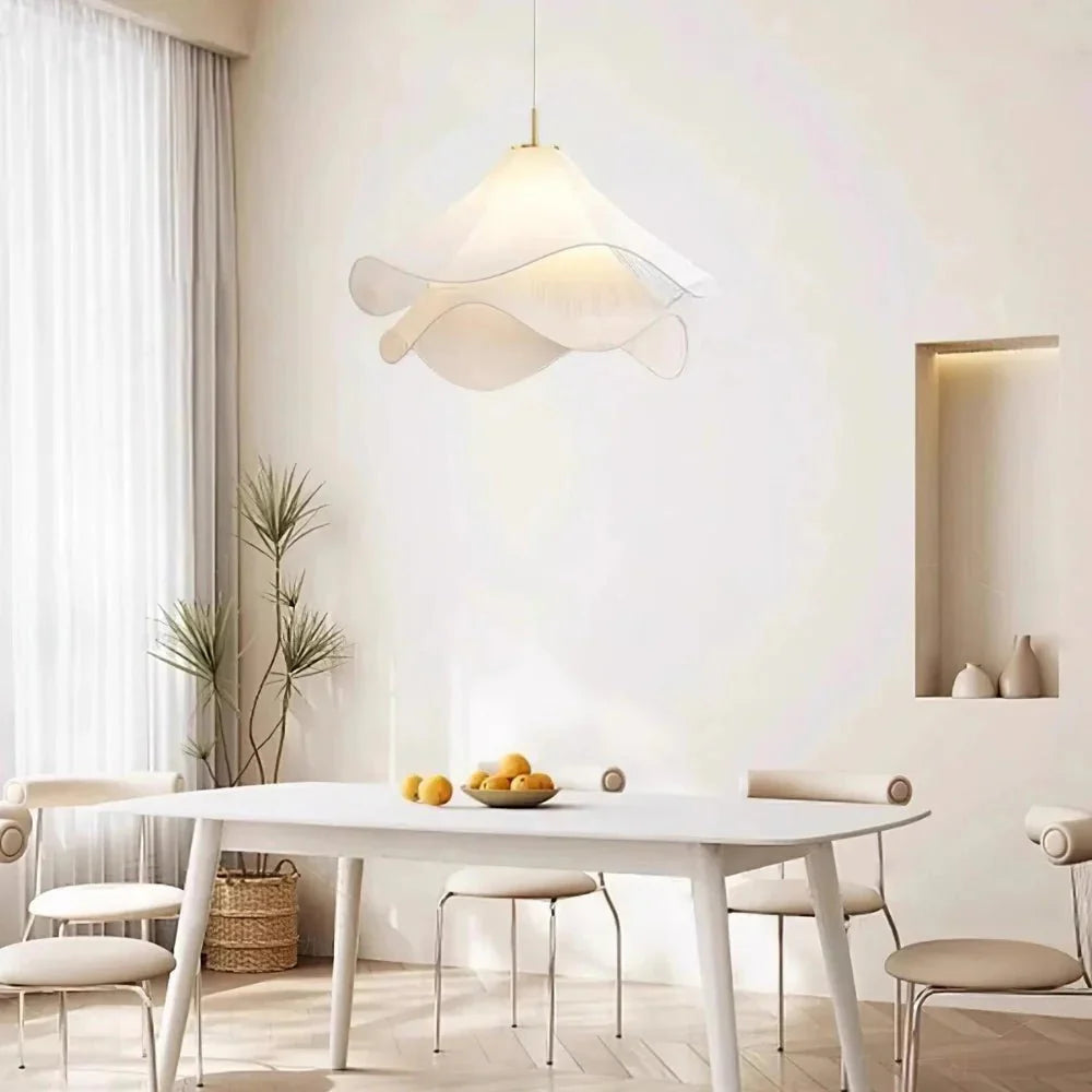 White Fabric Flower LED Pendant Light