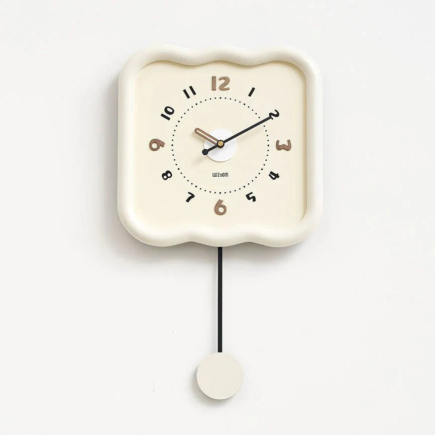 Wooden Rocking Wall Clock – Wavy Edge & Silent Cream Design